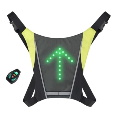 Image de LEDWARNING Gilet Dossard à 48 LEDs Clignotant réfléchissant avec Signalisation de Direction pour Vélo et Trottinette. Télécommande Rechargeable. Vendeur Stock en France.
