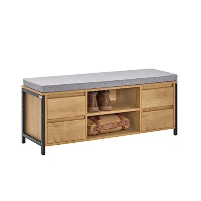 Image de SoBuy Banc de Rangement à Chaussure Meuble d&#039;entrée Commode Chaussures avec Siège Armoire Coussin et Tiroirs, Noir Naturel, 110 x 35 45 cm, FSR149 N