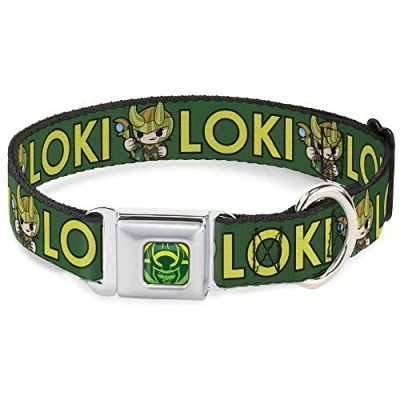 Image de Buckle Down DC SB THAI WTH024 1.0 L Collier pour Chien Boucle de Ceinture sécurité Kawaii Loki Position Debout Texte Vert Jaune Multicolore Taille 2,5 cm