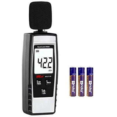 Image de Sonomètre numérique portable avec fonction alarme programmable, 30 130 dB (A) décibels affichage LCD, max/min/hold gris