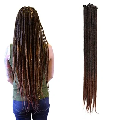 Image de Extensions de Dreadlocks Synthétiques Minces 0,6 cm Faites à la Main 20 Pouces Brins Cheveux au Crochet Longues Tresses Style Hip Hop Doux Dreads Cheveux, MT1B 30#