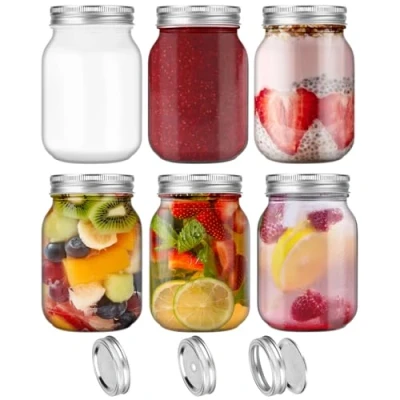 Image de Auauraintt 6pcs bocaux Mason Jar en verre de 450 ml,avec couvercle fendu, trou,Tuyau droit, tuyau coudé,pour la mise conserve,le stockage,la fermentation des aliments,Boissons etc