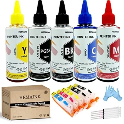 Image de HEMAINK Cartouches d&#039;encre rechargeables et 5 bouteilles compatibles pour imprimante Canon PGI 580XXL CLI 581XXL Pixma TS6150 TS6250 TS6251 TS6350 TS6351 TS705 TR7550 TR8550 TS9150 TS9155