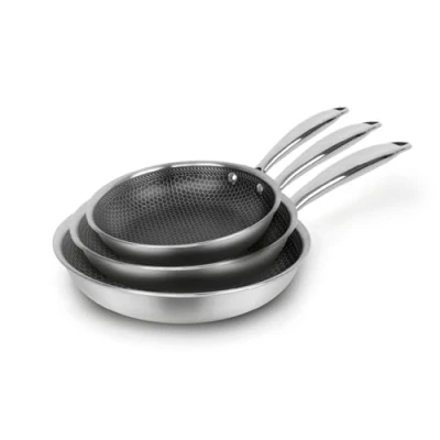 Image de Qdesign Batterie de Cuisine à Induction 3 Pièces Set Poêles Anti Adhésives Multicouche 20, 24 et 28 cm avec Poignée en Acier Inoxydable Lot pour Tout Feu Sans PFOA Argenté