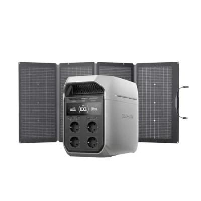 Image de Générateur solaire EF EcoFlow DELTA 3 Plus avec panneau bifacial 220W, 1000 W d&#039;entrée PV, cellules LiFePO4, 1024 Wh de capacité, pour domestique, camping et RV, batterie externe compris