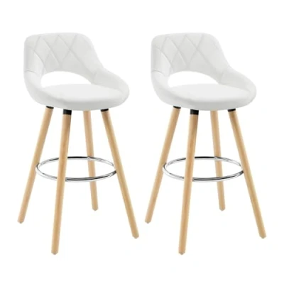 Image de WOLTU Lot de 2 Tabourets Bar avec Dossier et Repose Pieds,Tabouret Blanc Fait Similicuir Bois Massif,BH111ws