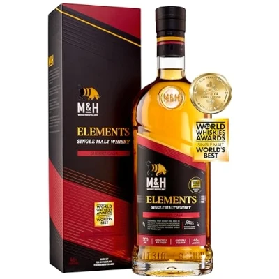 Image de M&amp;H ELEMENTS Sherry Cask Single Malt Whisky 46% Vol. 0,7l in Giftbox