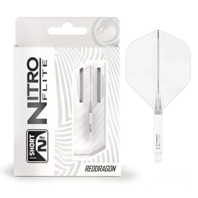 Image de RED DRAGON Darts Nitro Flite Système intégré de vol et d’Arbre No.2 Forme Design Blanc &amp; Transparent Couleur, Court Longueur