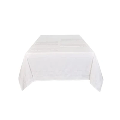 Image de Sleepdown Nappe Unie imprimée 100% Coton Demi Panama pour Table de Salle à Manger Durable et résistante aux Taches Blanc 137 cm x 178