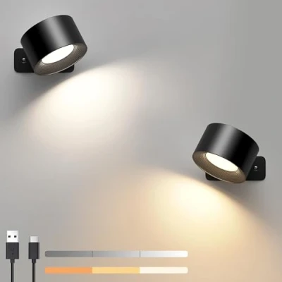 Image de Medllex Applique Murale Interieur 2PC, Lampe Touch LED avec Port de Charge USB Contrôle Tactile, 3 Niveaux Luminosité Températures Rotatifs 360 Chevet pour Chambre à Coucher