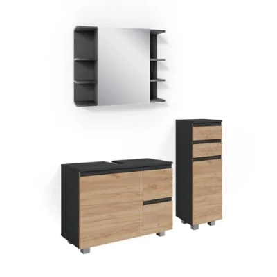 Image de Vicco Ensemble de Meubles Salle Bain J Shape, Anthracite/Chêne Force doré, 3 Parties