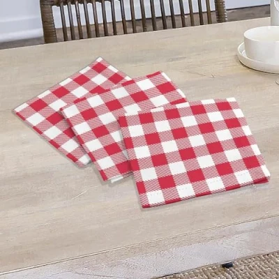 Image de Lot de 3 Serviettes en Coton 45x45 cm Vichy, par Soleil d&#039;Ocre