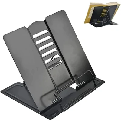 Image de WANGZAIZAI Support de Lecture Métal, Livre Cuisine Réglable, Pliable Porte pour Tablette, Recette, Manuel, Partitions, Tablature, iPad, Peinture (Noir)