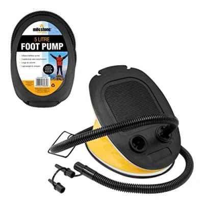 Image de Milestone Camping 85830 Pompe à air Pied de 5 litres/Convient Tous Les gonflables/Comprend 2 Buses/Légère et Portable