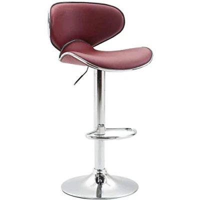 Image de CLP Tabouret De Bar Las Vegas V2 Hauteur Réglable I Confortable Avec Dossier Et Repose pieds Chaise Haute Rembourrée, Couleur:bordeaux, Couleur du cadre:chrome