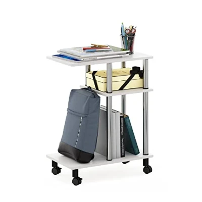 Image de Furinno Turn N Tube Table d&#039;appoint de canapé en Forme U à roulettes, Engineered Wood, Chêne Blanc, 29,5(D) x 50(W) 62,7(H) cm