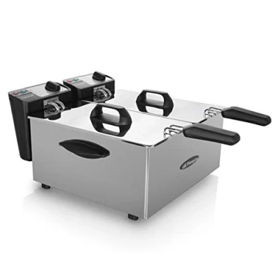 Image de Orbegozo FDR 70 Friteuse professionnelle, 7 litres (2 cuves de 3,5 litres), thermostat réglable, témoins lumineux, poignées toucher froid, chemin câbles, acier inoxydable, 2000 W