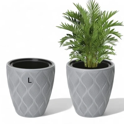 Image de MELTOM Pot de Fleurs, Cache avec Insert Amovible, Effet 3D Rond, décoratif (Gris, L 42 cm)