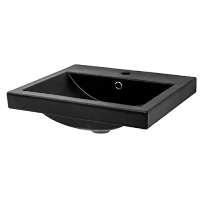 Image de ML Design Lavabo en Céramique Noir Mat, 53,5x46x16,5 cm Anguleux, Vasque á Encastré Moderne, de Comptoir Élégant, avec Trou pour Robinet/Trop Plein, Lave Mains Salle Bain Invités
