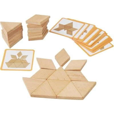 Image de PrfcNL Bloc de construction géométrique en bois bois, 30 pièces avec cartes à motifs, développe la créativité et compréhension spatiale