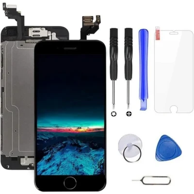 Image de Ecran LCD Vitre Tactile Complet sur Châssis pour iPhone 6 Noir avec Outils Bouton Home Écouteur Interne Caméra De Face