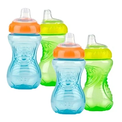 Image de Nuby Lot de 4 gobelets d&#039;apprentissage anti déversement avec prise en main facile Bleu clair/vert clair 300 ml