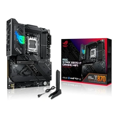 Image de ASUS ROG Strix X870 F Gaming WiFi Carte mère AMD Ryzen AM5 ATX (DDR5, 16+2+2 DrMOS, 4 x M.2, PCIe 5.0, 7, USB4 Type C, USB 10G avec PD 3.0 jusqu&#039;à 30W, Aura Sync RGB)