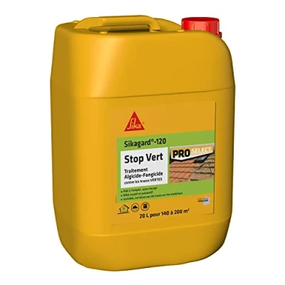 Image de SIKA Traitement algicide et fongicide Nettoyant désincrustant Sikagard 120 Stop Vert Prêt à l&#039;emploi Elimine algues lichens Mur Toiture Terrasse Façade Dallage 20L