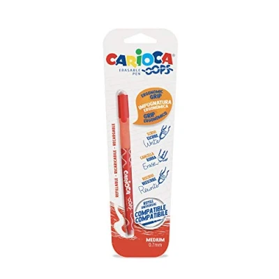 Image de CARIOCA UNRWA Stylo effaçable avec encre thermosensible Contient 1 stylo. Parfait pour écrire, effacer et réécrire. Caoutchouc inclus. Trait 0,7 mm. Couleur : rouge, 43036/03.