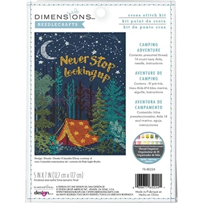 Image de Dimensions 70 65224 Kit de broderie au point croix compté pour débutants 12,7 x 17,8 cm 14 ct Bleu marine Aida