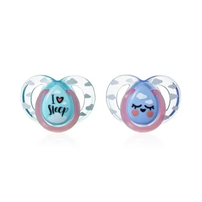 Image de Tommee Tippee Night Time Glow in the Dark Soothers, Symmetrical Orthodontic Design, BPA Free Silicone, 6 18 Months, Pack of 2 Dummies, Assorted