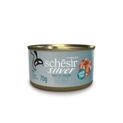 Image de Schesir Silver, goût Poulet et maquereau, Nourriture Humide complète pour Chats âgés (Lattines 12 de 70 g)