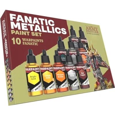 Image de The Army Painter, Warpaints Fanatic Metallics Paint Set, 10 x 18 ml Peintures Métalliques Acryliques incl. Or, Cuivre, Métal, Bronze &amp; Argent Peinture pour D&amp;D Warhammer.