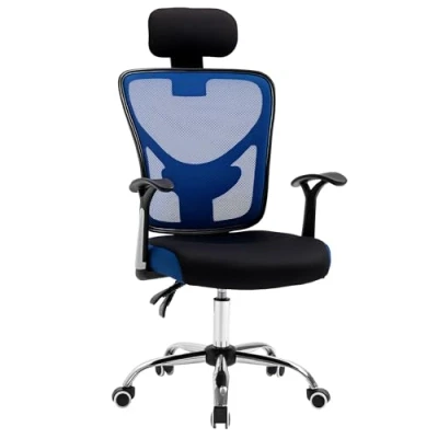 Image de Vinsetto Chaise de Bureau Ergonomique Fauteuil pivotant avec Appui tête Dossier inclinable Hauteur réglables en Tissu Maille 62 x 67 118 cm Noir et Bleu