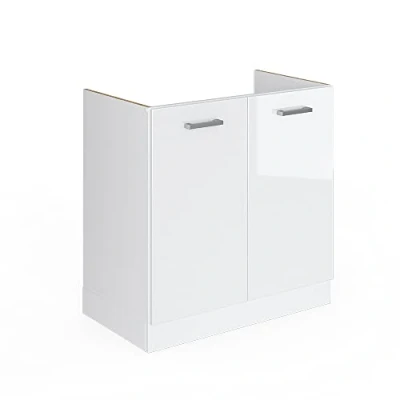 Image de Vicco Meuble Bas pour l&#039;évier R Line, Blanc Haute Brillance/Blanc, 80 cm avec Portes, sans Plan de Travail