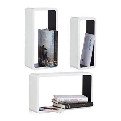 Image de Relaxdays 10021789_362 Étagères murales cubes rectangles lot de 3 carrées livres décoration, blanc noir