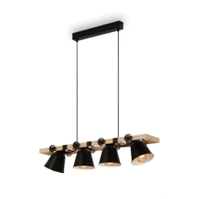 Image de BRILONER Lampe suspendue bois, rustique, pivotant, E27 max. 40 Watt, de salle à manger rétro, Noir
