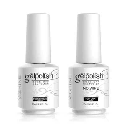 Image de Vishine No Wipe Top Coat &amp; Base Lot Vernis de et Finition à ongles Gel Semi permanent Manucure Kit Coffret 15ml
