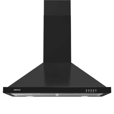 Image de Cecotec Hotte Aspirante Pyramidale de 60 cm Bolero Flux PM 604300 Noir C. Moteur 105 W, Aspiration 430 m3/h, Commande Mécanique, 3 Niveaux Puissance, Lumière, Filtre en Aluminium, Finition Noire