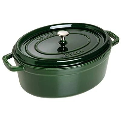 Image de STAUB Cocotte en Fonte Émaillée avec Couvercle, Tous feux dont induction, 6 à 7 personnes, Ovale, 33 cm, 6,70 L, 8,2 kg, Vert/Basilic