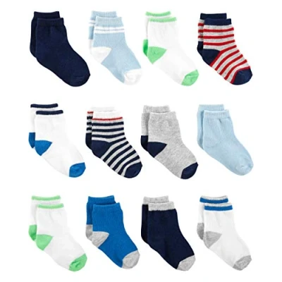 Image de Simple Joys by Carter&#039;s 12 Pack Crew Infant and Toddler Socks, Multicolore/Rayures, 3 Mois (Lot de 12) Mixte bébé