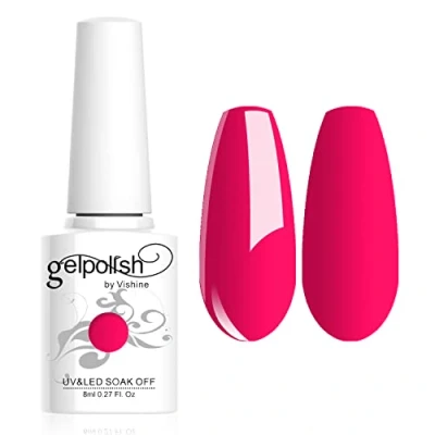 Image de Vishine Vernis à ongles 8ml Semi permanent Soak off UV LED Gel Polish Manucure Base Top Coat Rose foncé #1476