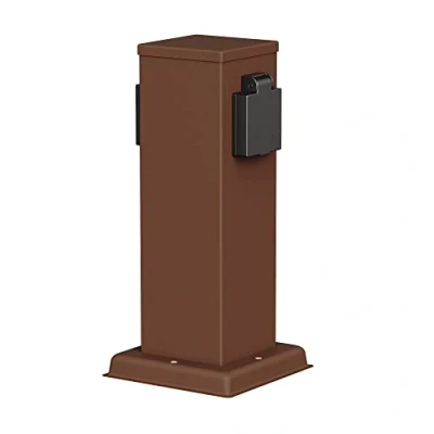 Image de ledscom.de Colonne de Prises Courant Jardin Polly pour l&#039;extérieur, IP44, 2X, Acier Inoxydable, Brun, carré, 27 cm, Prise extérieure, Jardin, Tour