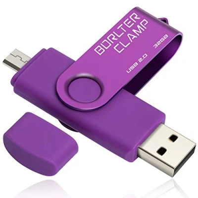 Image de BORLTER CLAMP Clé USB 32 Go, 2 en 1 OTG Mémoire Stick, Pivotant U Disque avec Port Micro pour Smartphone Android, Tablette et Ordinateur (Violet)