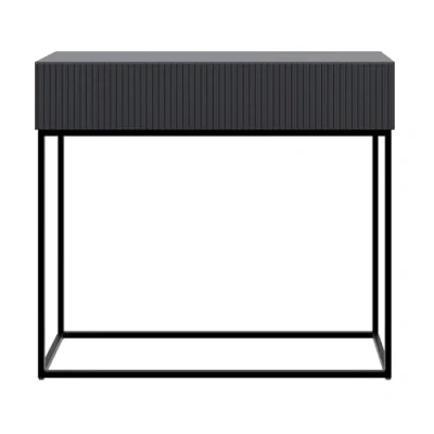 Image de Selsey Console D&#039;Entrée Deboute avec Tiroir À Lamelles 90 x 79 cm sur Pieds Noirs Noir Veldio