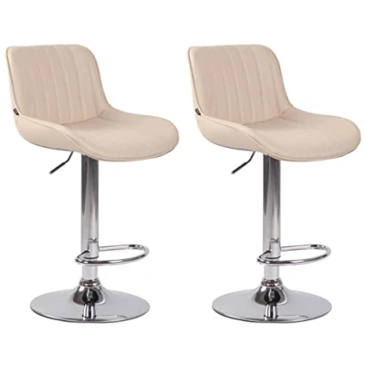 Image de CLP Lot De 2 Tabourets Bar Lentini en Similicuir I Chaise Haute Bistrot avec Repose Pieds Hauteur Réglable Pivotant, Couleur:crème, Couleur du Cadre:Chrome