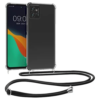 Image de kwmobile Coque Collier Compatible avec Motorola Moto G32 Housse de Protection en TPU Cordon Sangle Transparent Noir