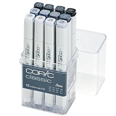 Image de COPIC Marker Set de 12 marqueurs à encre alcool permanente double pointe, pointe fine et large biseautée, rechargeable Couleurs Portraits
