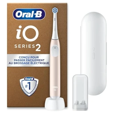 Image de Oral B iO 2 Brosse A Dents Electrique Rose Clair Pour Adultes, 3 Modes De Nettoyage, Doux Les Gencives, Brossage Souple, Accessoires, Brossette Rechange, Chargeur, Etui Voyage