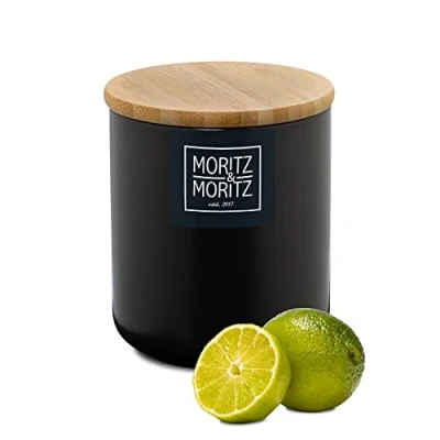 Image de Moritz &amp; Boîte en céramique Noir 600 ml Inscriptible boite à café hermétique avec couvercle bambou a sucre, le café, les céréales ou ustensiles de bain